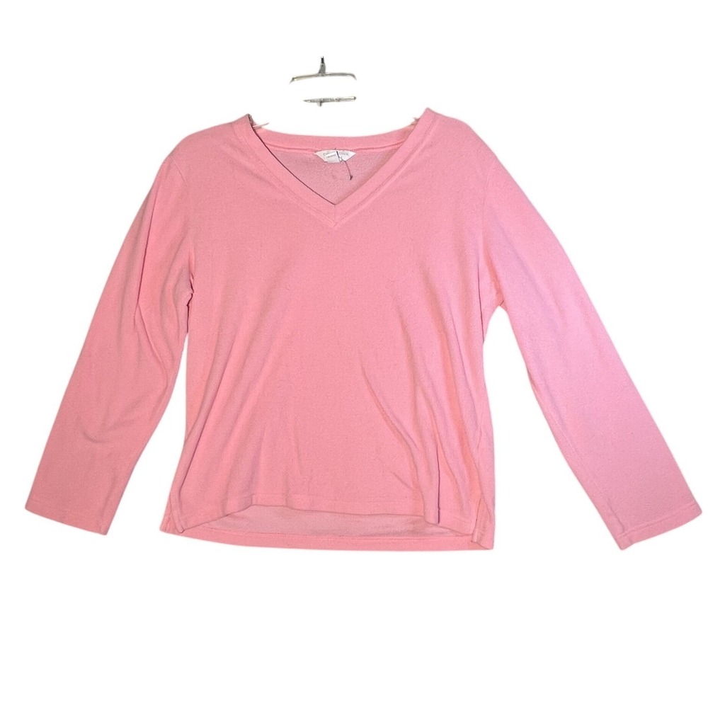 Charter Club Intimates Women's Pink Fleece V-Neck Long Sleeve Sleepwear Top M